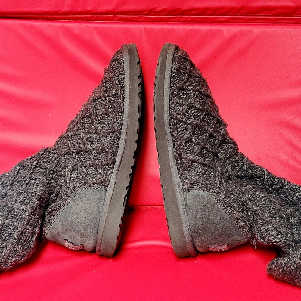 UGG Classic Lattice Cardy Knit Wool Blend Womens Charcoal Sweater Boots size 9 - Picture 6 of 12